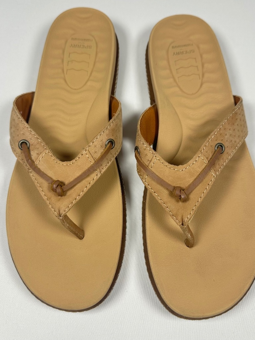 Sperry Women's Waveside Plushwave Thong Sandals Tan Size 9.5 Leather Straps